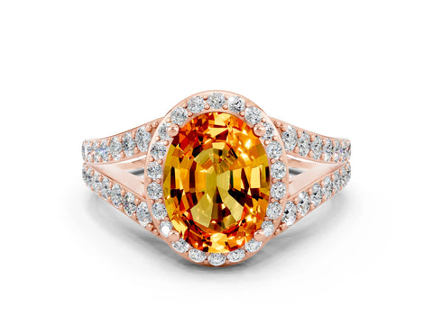 Rose gold Oval Cut Citrine Split Shank Halo Ring with Four-Prong Setting_12