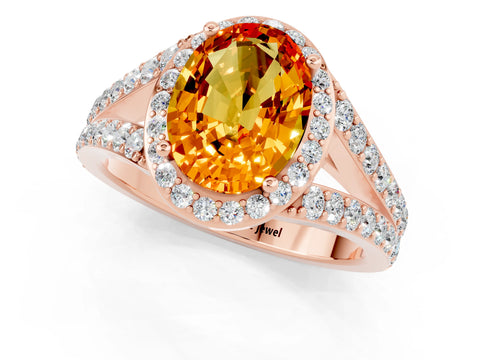 Rose gold Oval Cut Citrine Split Shank Halo Ring with Four-Prong Setting_13