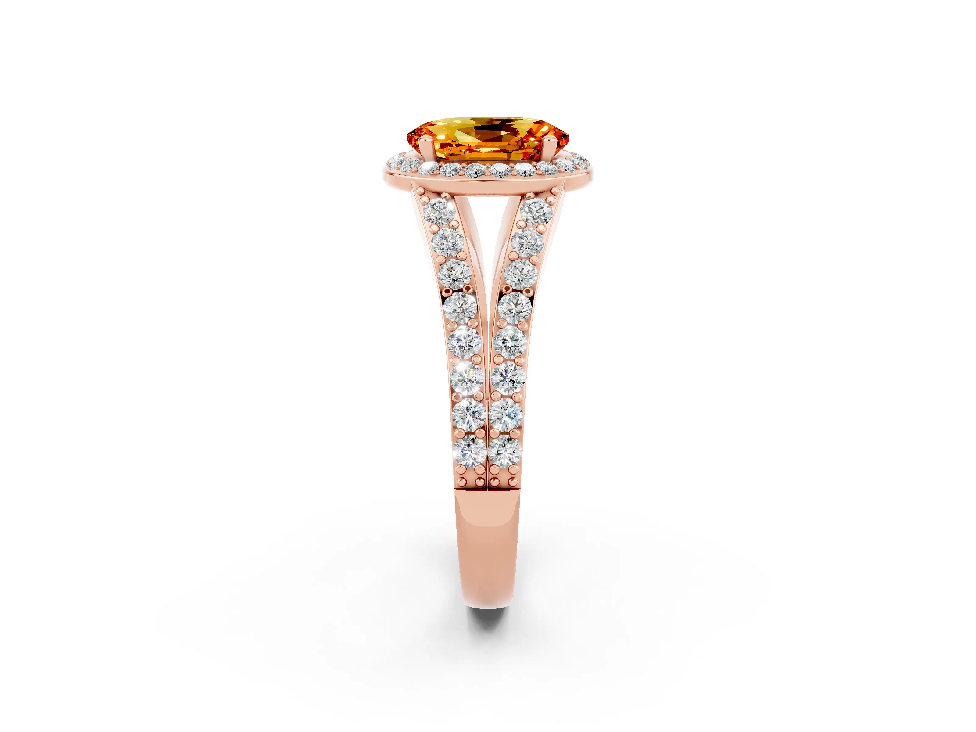 Rose gold Oval Cut Citrine Split Shank Halo Ring with Four-Prong Setting_14
