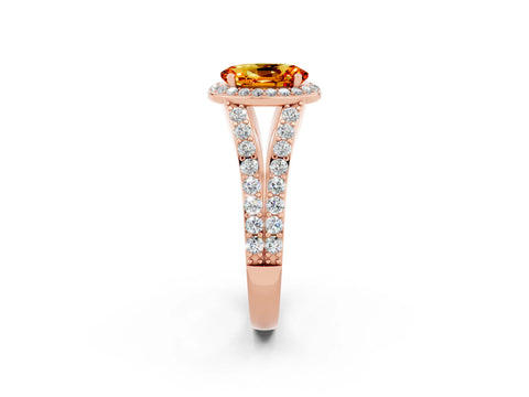 Rose gold Oval Cut Citrine Split Shank Halo Ring with Four-Prong Setting_14