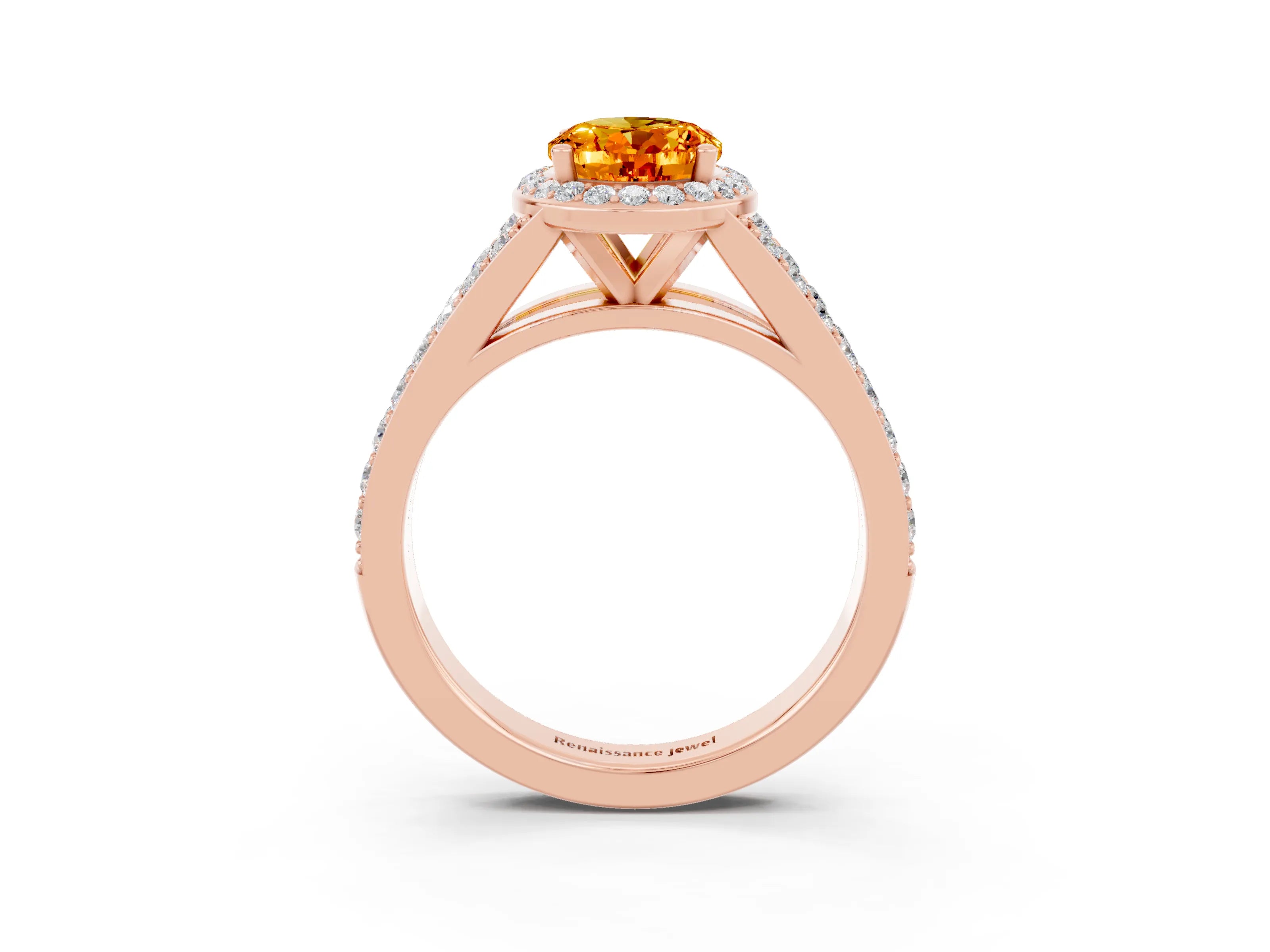 Rose gold Oval Cut Citrine Split Shank Halo Ring with Four-Prong Setting_15