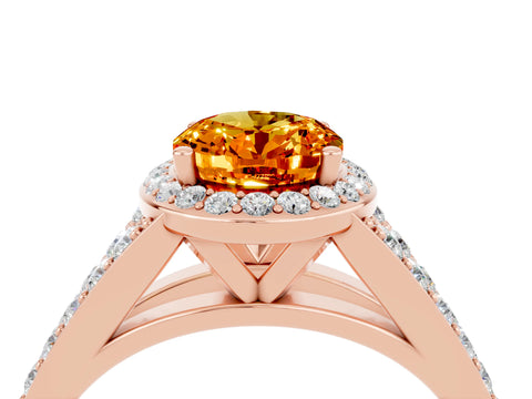 Rose gold Oval Cut Citrine Split Shank Halo Ring with Four-Prong Setting_16