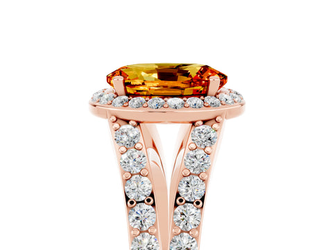 Rose gold Oval Cut Citrine Split Shank Halo Ring with Four-Prong Setting_17