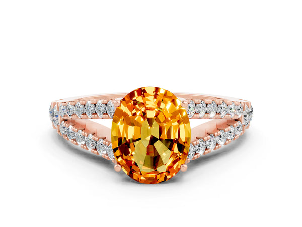 Rose gold Oval Cut Citrine Split Shank Pavé Engagement Ring with Four-Prong Setting