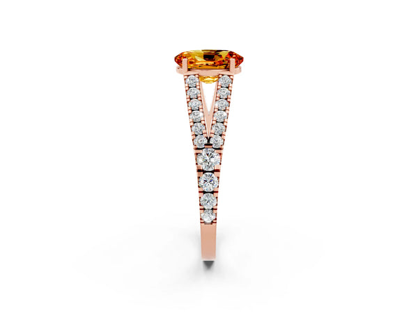 Rose gold Oval Cut Citrine Split Shank Pavé Engagement Ring with Four-Prong Setting