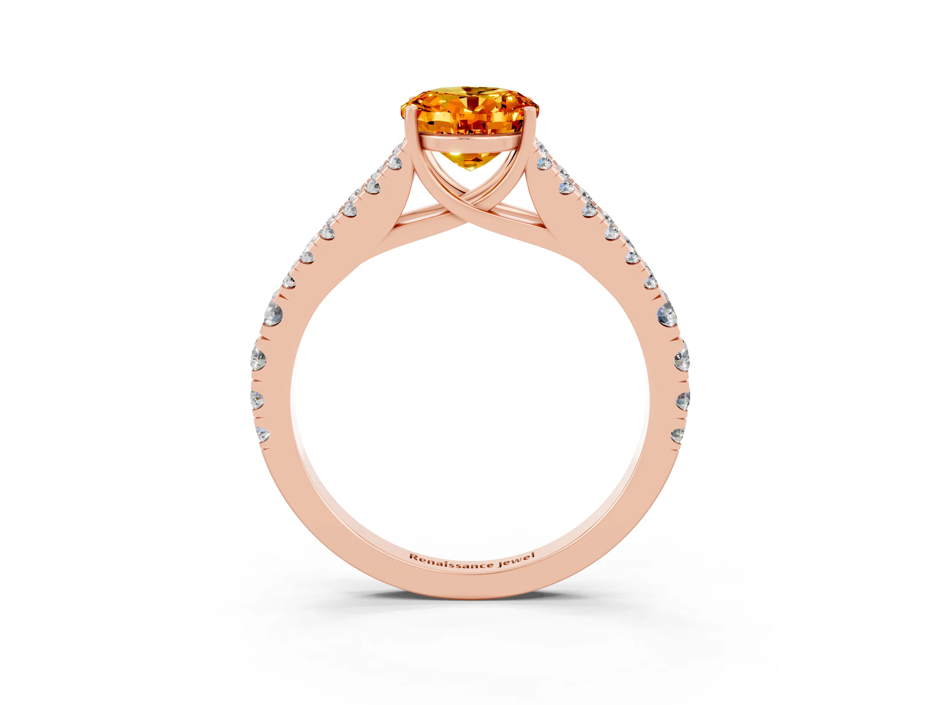 Rose gold Oval Cut Citrine Split Shank Pavé Engagement Ring with Four-Prong Setting_15