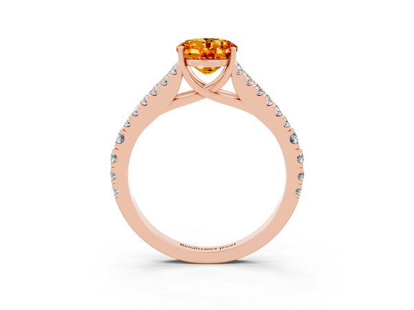 Rose gold Oval Cut Citrine Split Shank Pavé Engagement Ring with Four-Prong Setting