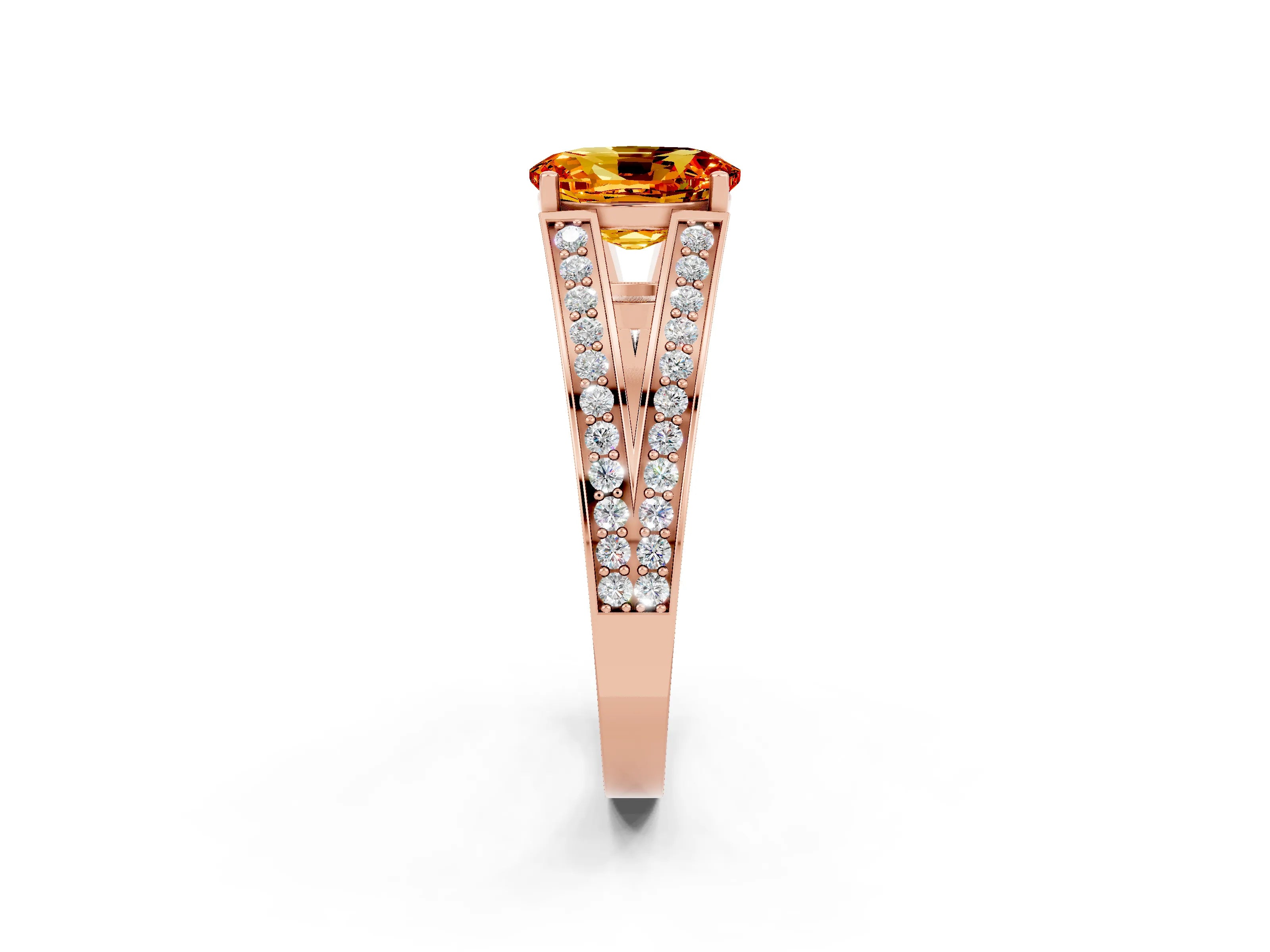 Rose gold Oval Cut Citrine Split Shank Ring with Pavé Band and Four-Prong Setting_2