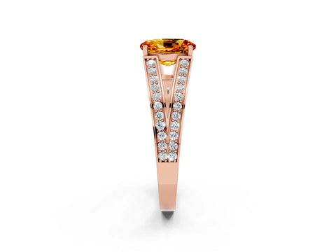 Rose gold Oval Cut Citrine Split Shank Ring with Pavé Band and Four-Prong Setting_2