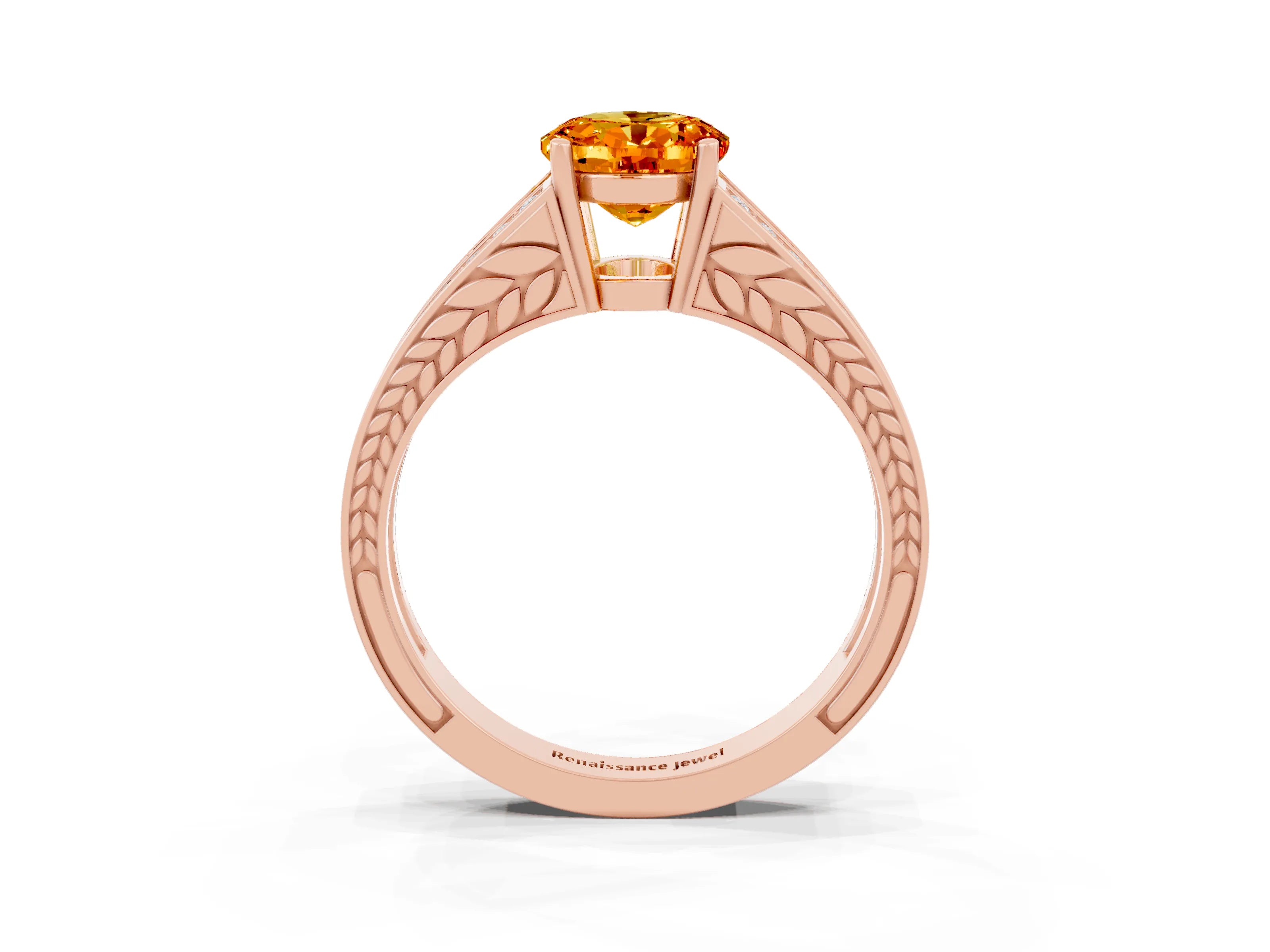 Rose gold Oval Cut Citrine Split Shank Ring with Pavé Band and Four-Prong Setting_3