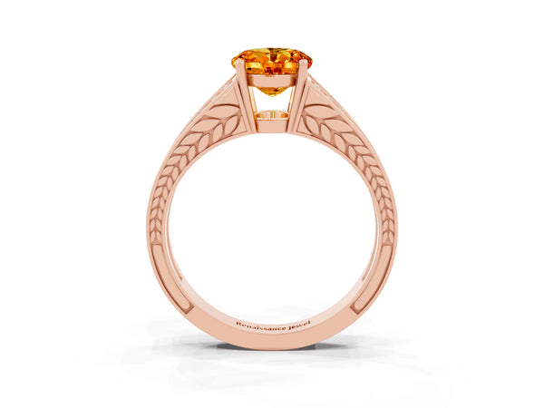 Rose gold Oval Cut Citrine Split Shank Ring with Pavé Band and Four-Prong Setting