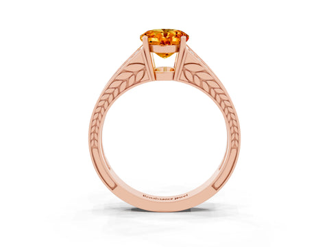 Rose gold Oval Cut Citrine Split Shank Ring with Pavé Band and Four-Prong Setting_3