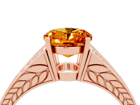 Rose gold Oval Cut Citrine Split Shank Ring with Pavé Band and Four-Prong Setting_4