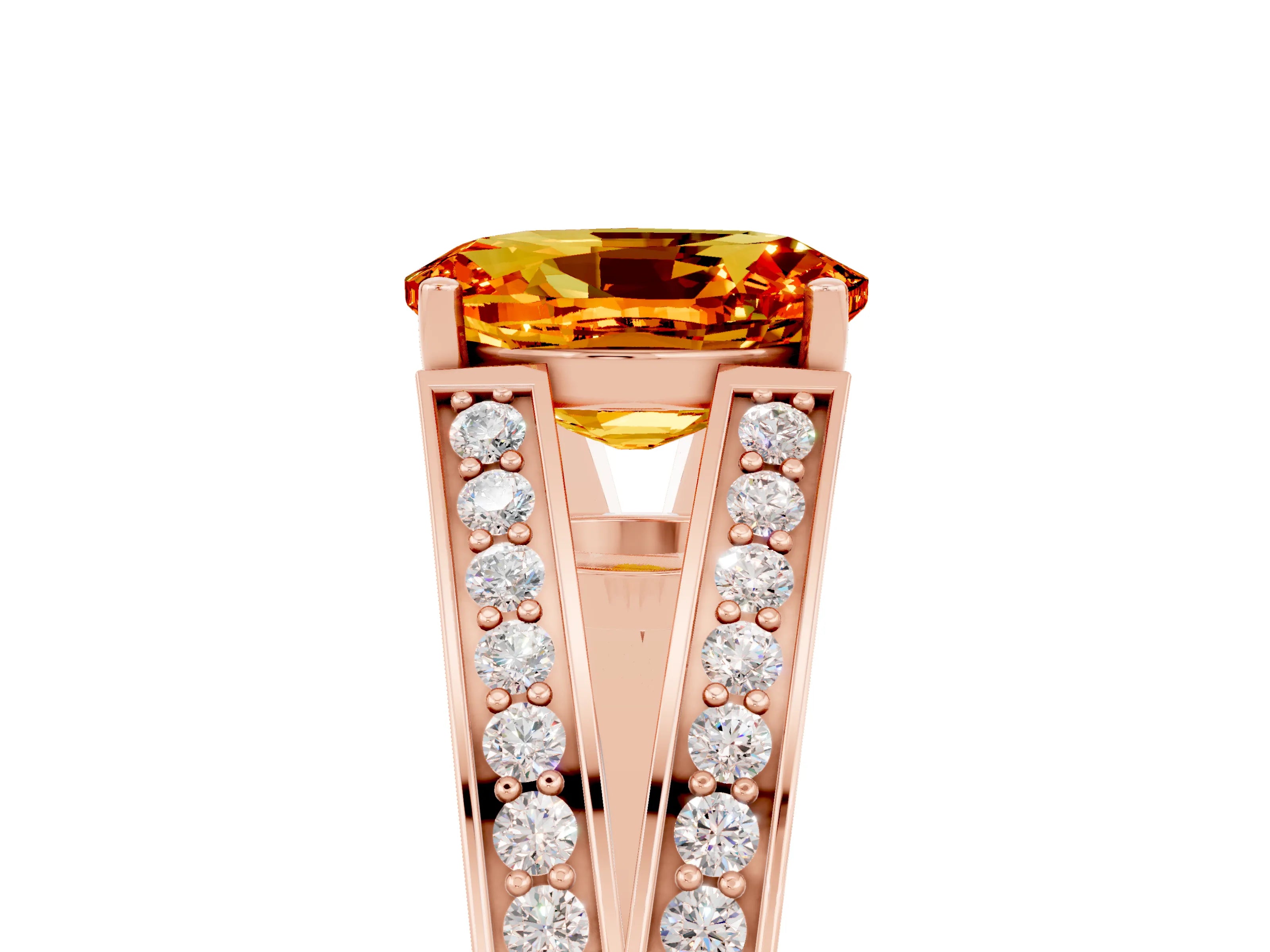 Rose gold Oval Cut Citrine Split Shank Ring with Pavé Band and Four-Prong Setting_5