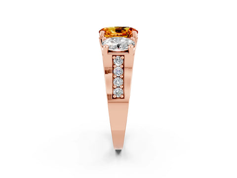 Rose gold Oval Cut Citrine Three-Stone Ring with Channel Set Band and Four-Prong Setting_2