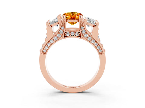Rose gold Oval Cut Citrine Three-Stone Ring with Channel Set Band and Four-Prong Setting_3