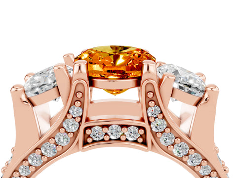 Rose gold Oval Cut Citrine Three-Stone Ring with Channel Set Band and Four-Prong Setting_4