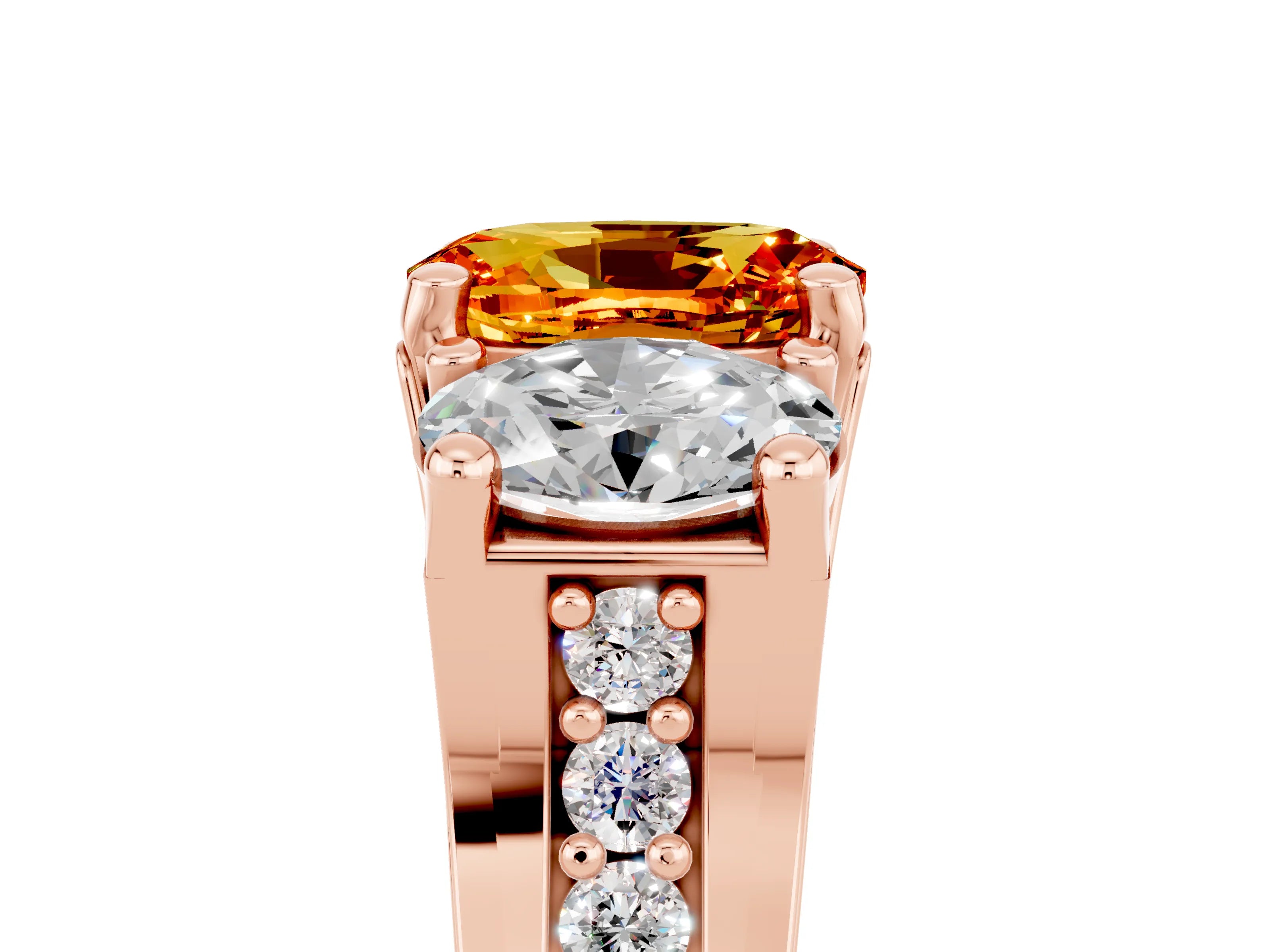 Rose gold Oval Cut Citrine Three-Stone Ring with Channel Set Band and Four-Prong Setting_5