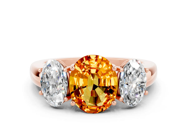 Rose gold Oval Cut Citrine Three-Stone Ring with Four-Prong Setting and Classic Band