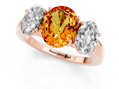 Rose gold Oval Cut Citrine Three-Stone Ring with Four-Prong Setting and Classic Band_1