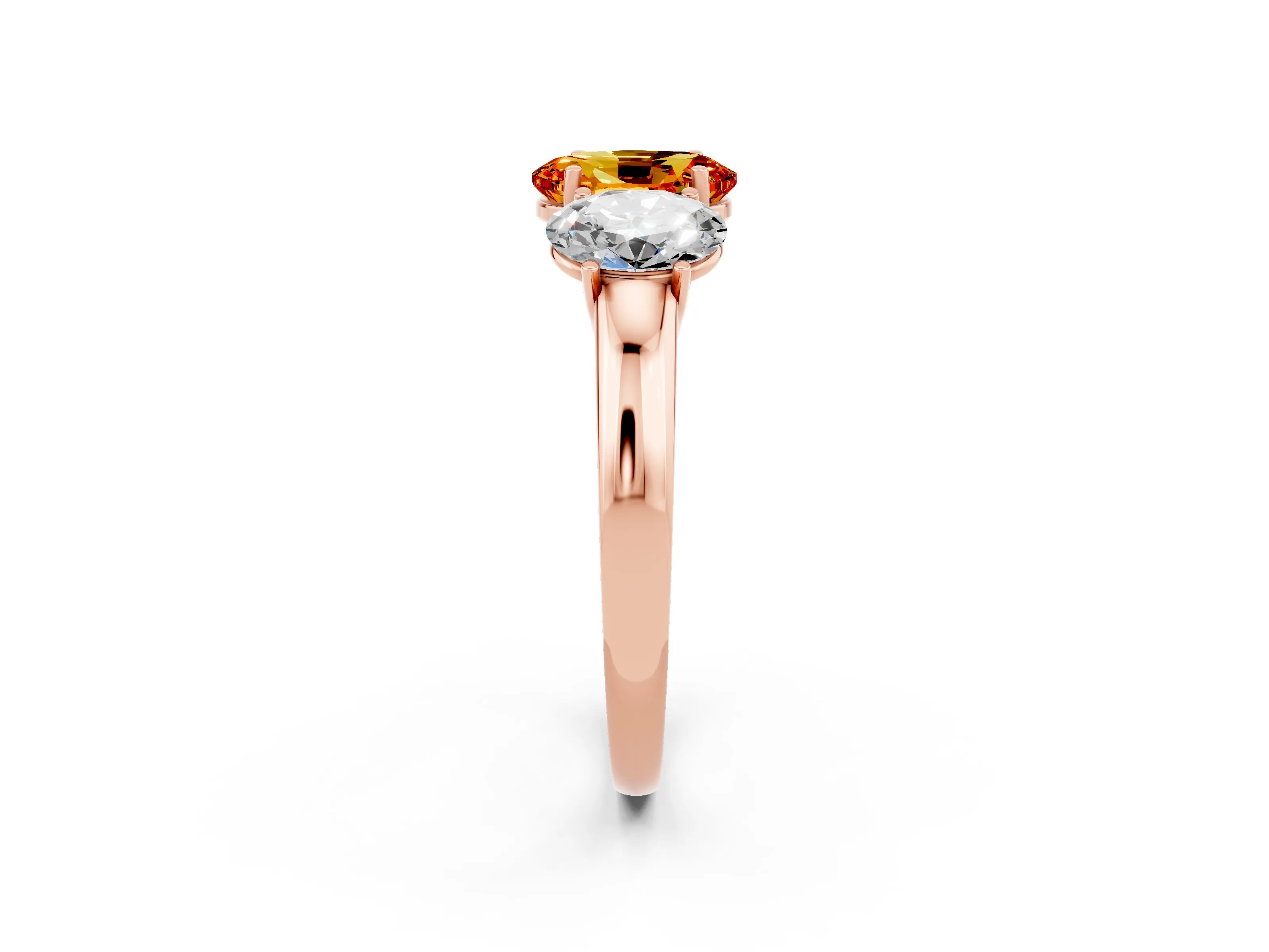 Rose gold Oval Cut Citrine Three-Stone Ring with Four-Prong Setting and Classic Band_2