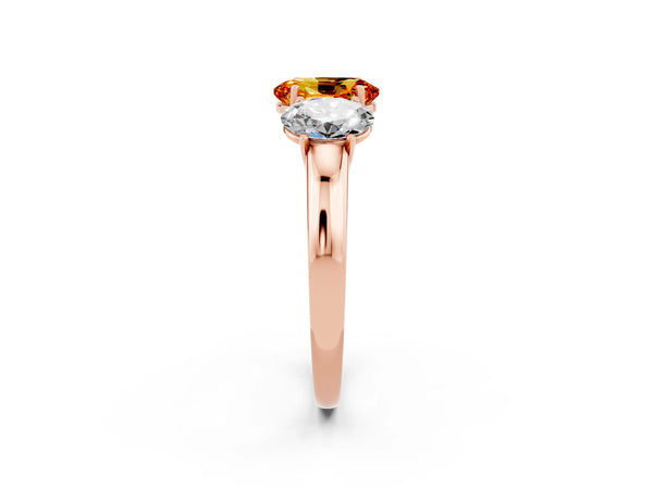 Rose gold Oval Cut Citrine Three-Stone Ring with Four-Prong Setting and Classic Band