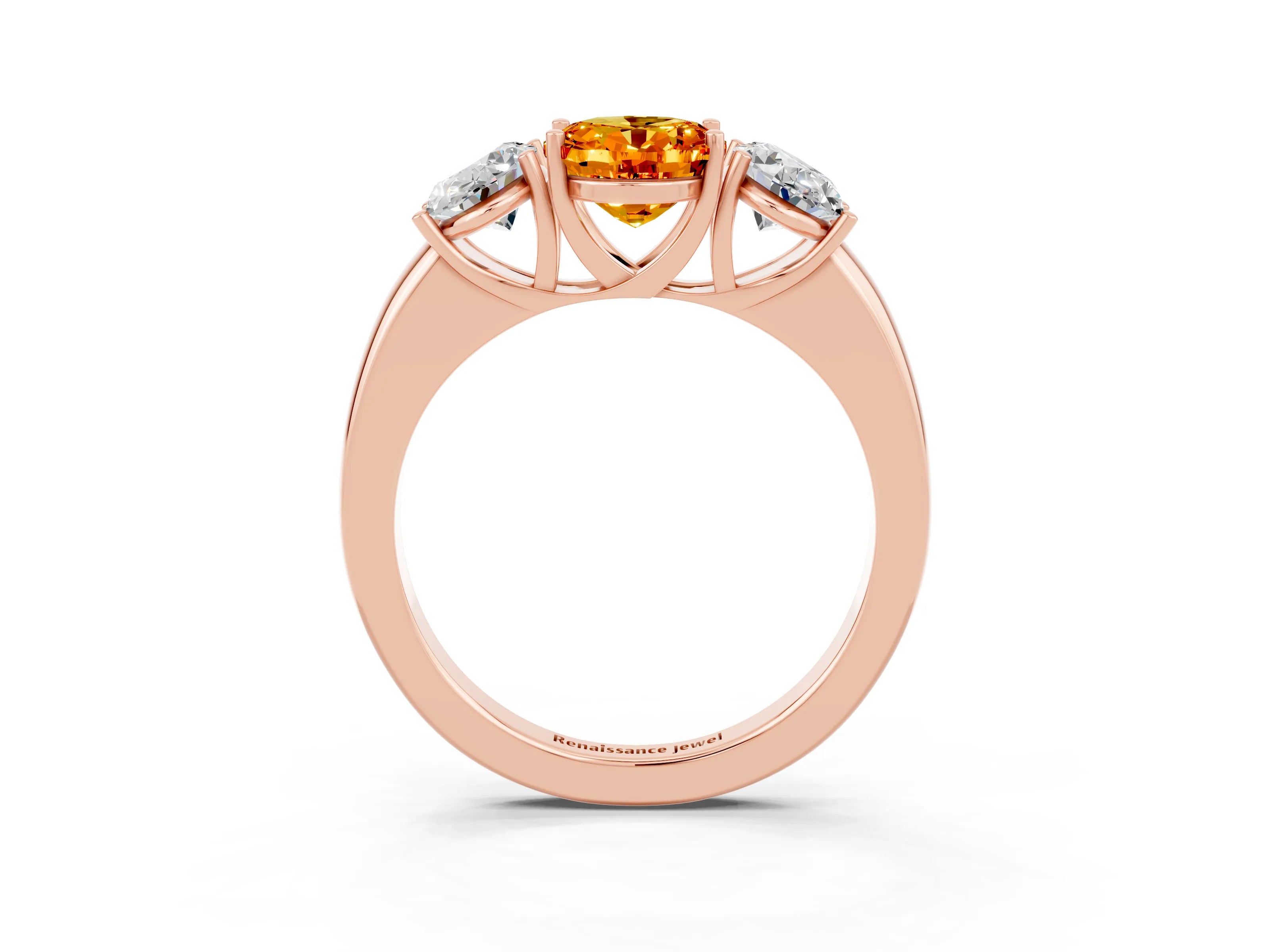 Rose gold Oval Cut Citrine Three-Stone Ring with Four-Prong Setting and Classic Band_3
