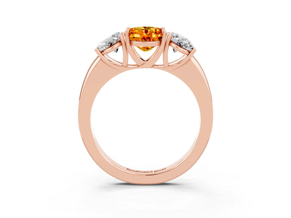 Rose gold Oval Cut Citrine Three-Stone Ring with Four-Prong Setting and Classic Band