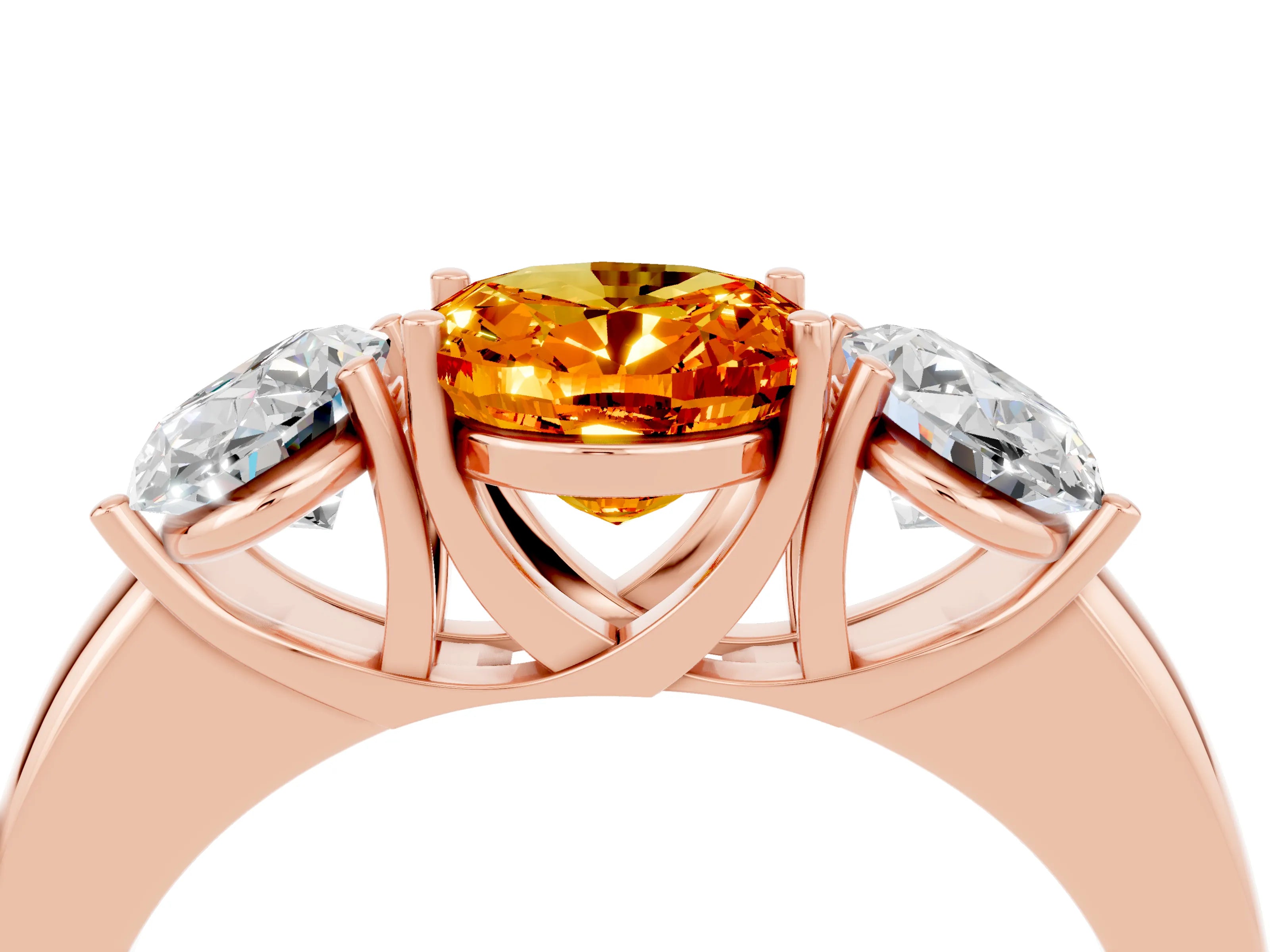 Rose gold Oval Cut Citrine Three-Stone Ring with Four-Prong Setting and Classic Band_4