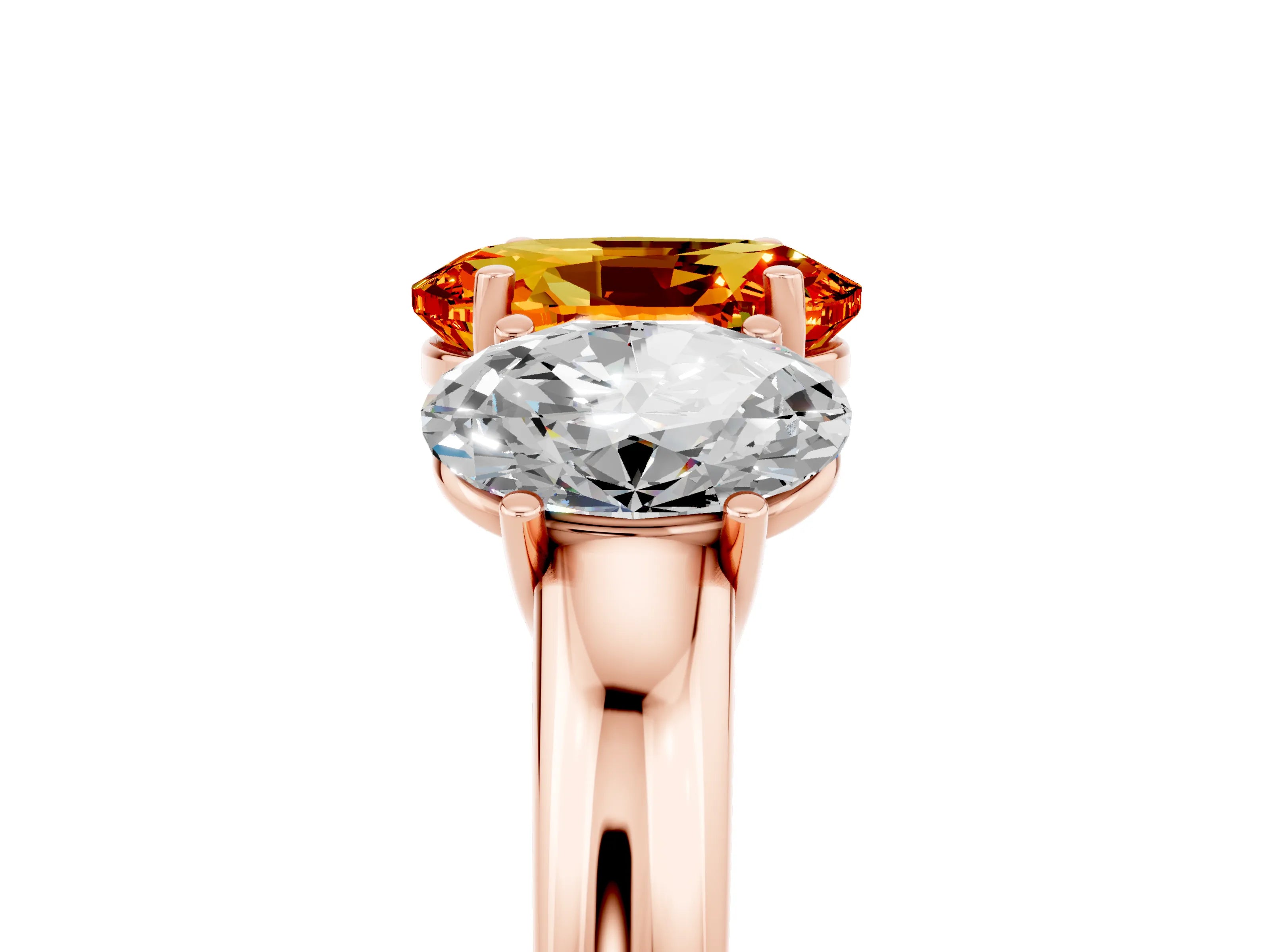 Rose gold Oval Cut Citrine Three-Stone Ring with Four-Prong Setting and Classic Band_5