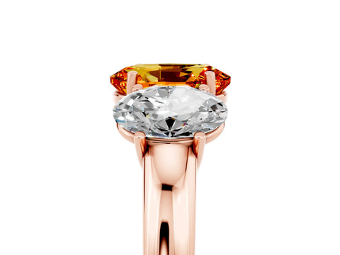 Rose gold Oval Cut Citrine Three-Stone Ring with Four-Prong Setting and Classic Band_5