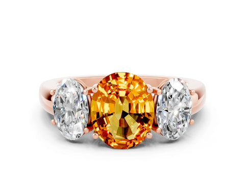 Rose gold Oval Cut Citrine Three-Stone Ring with Four-Prong Setting and Classic Band