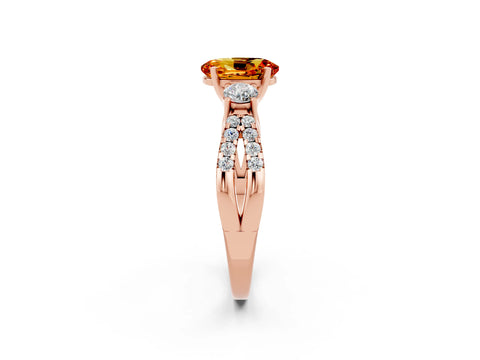 Rose gold Oval Cut Citrine Three-Stone Ring with Pavé Split Shank and Four-Prong Setting_14