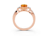 Rose gold Oval Cut Citrine Three-Stone Ring with Pavé Split Shank and Four-Prong Setting_15