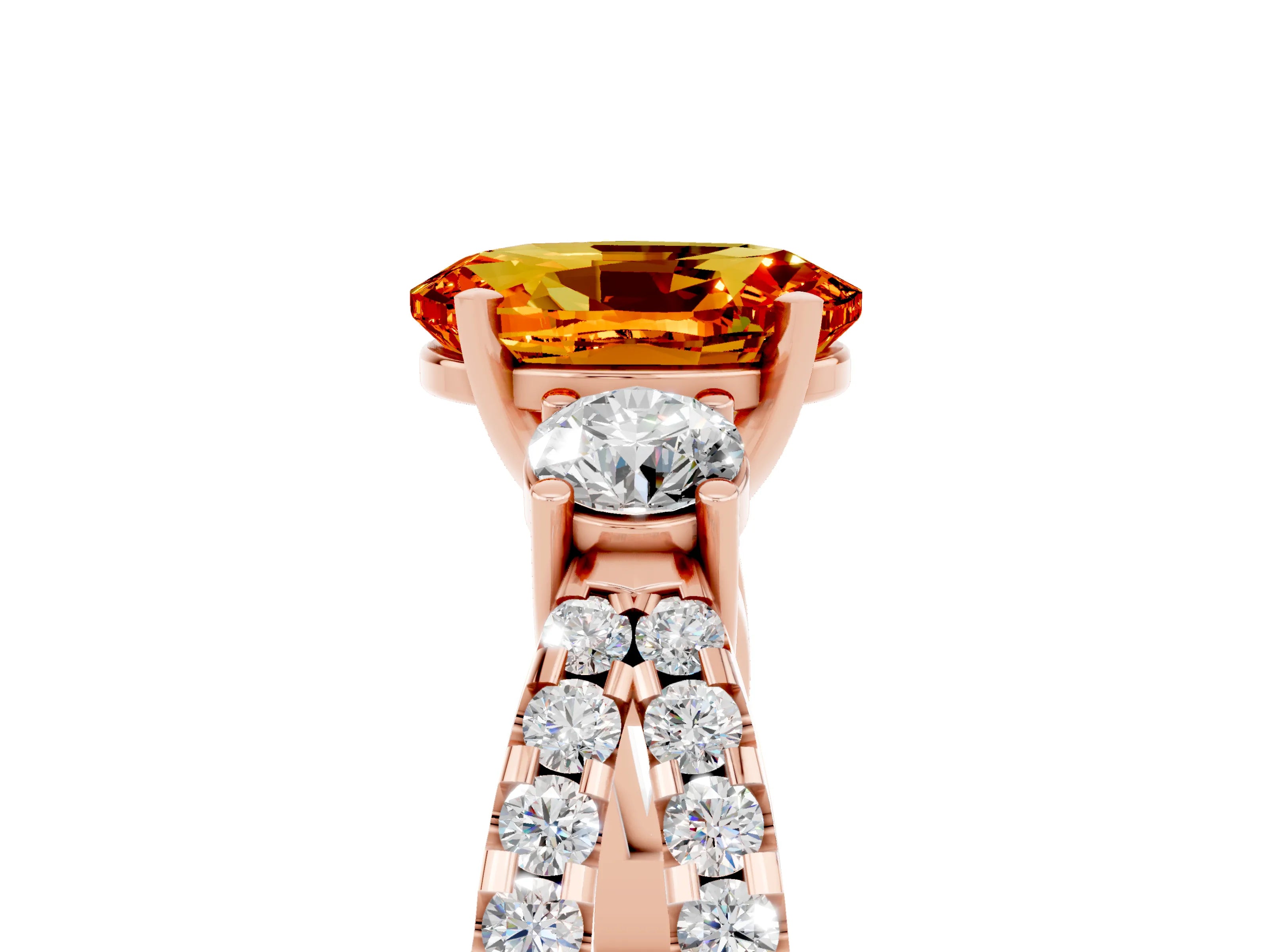 Rose gold Oval Cut Citrine Three-Stone Ring with Pavé Split Shank and Four-Prong Setting_17