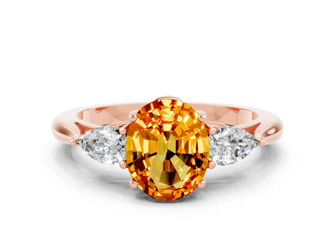 Rose gold Oval Cut Citrine Three-Stone Ring with Pear Side Stones and Four-Prong Setting_12