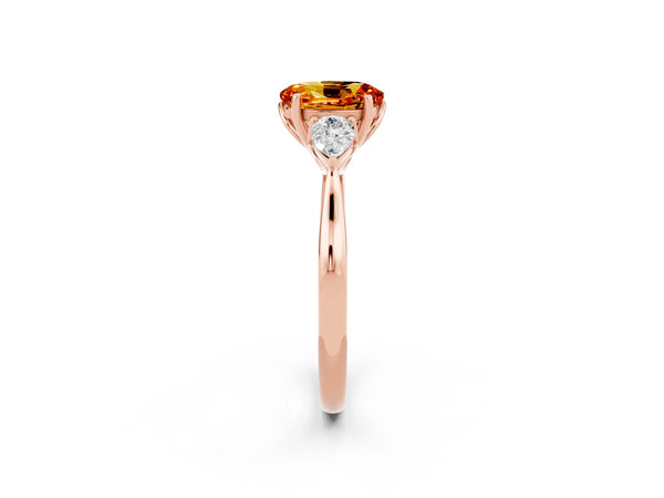 Rose gold Oval Cut Citrine Three-Stone Ring with Pear  Side Stones and Prong Setting