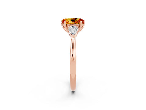 Rose gold Oval Cut Citrine Three-Stone Ring with Pear Side Stones and Four-Prong Setting_14