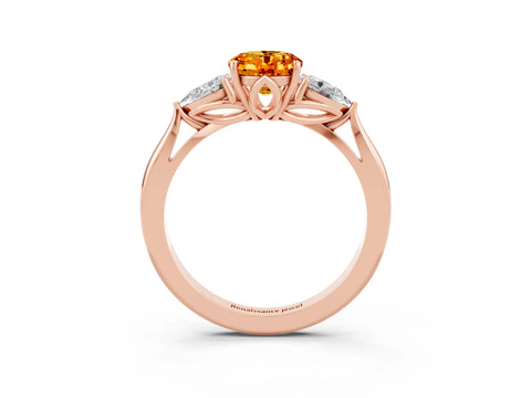 Rose gold Oval Cut Citrine Three-Stone Ring with Pear Side Stones and Four-Prong Setting_15