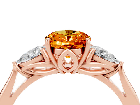 Rose gold Oval Cut Citrine Three-Stone Ring with Pear Side Stones and Four-Prong Setting_16