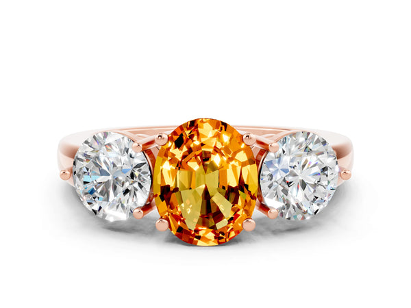 Rose gold Oval Cut Citrine Three-Stone Ring with Prong Setting and Classic Band