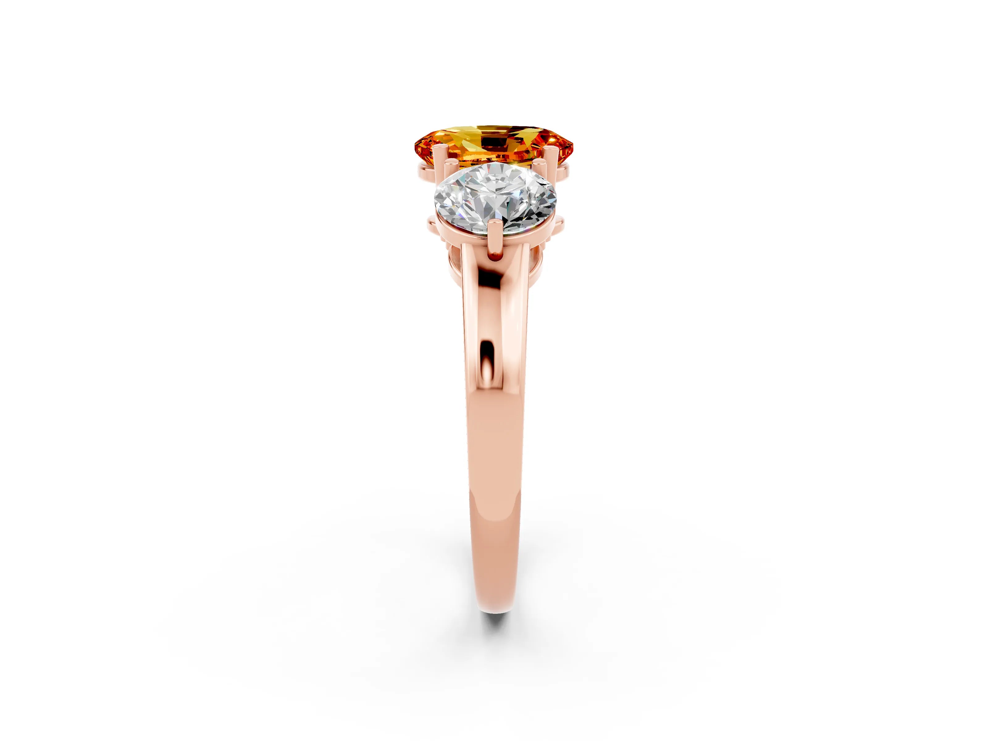 Rose gold Oval Cut Citrine Three-Stone Ring with Prong Setting and Classic Band_2