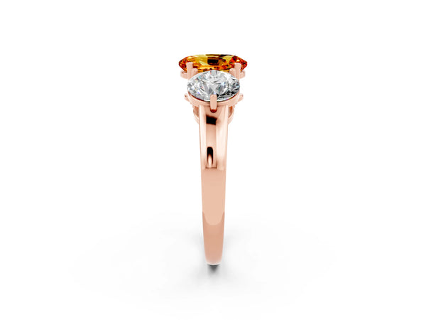 Rose gold Oval Cut Citrine Three-Stone Ring with Prong Setting and Classic Band