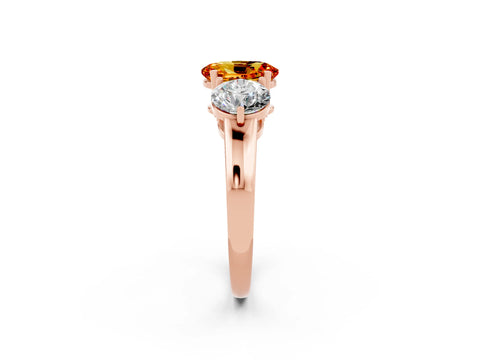 Rose gold Oval Cut Citrine Three-Stone Ring with Prong Setting and Classic Band_2