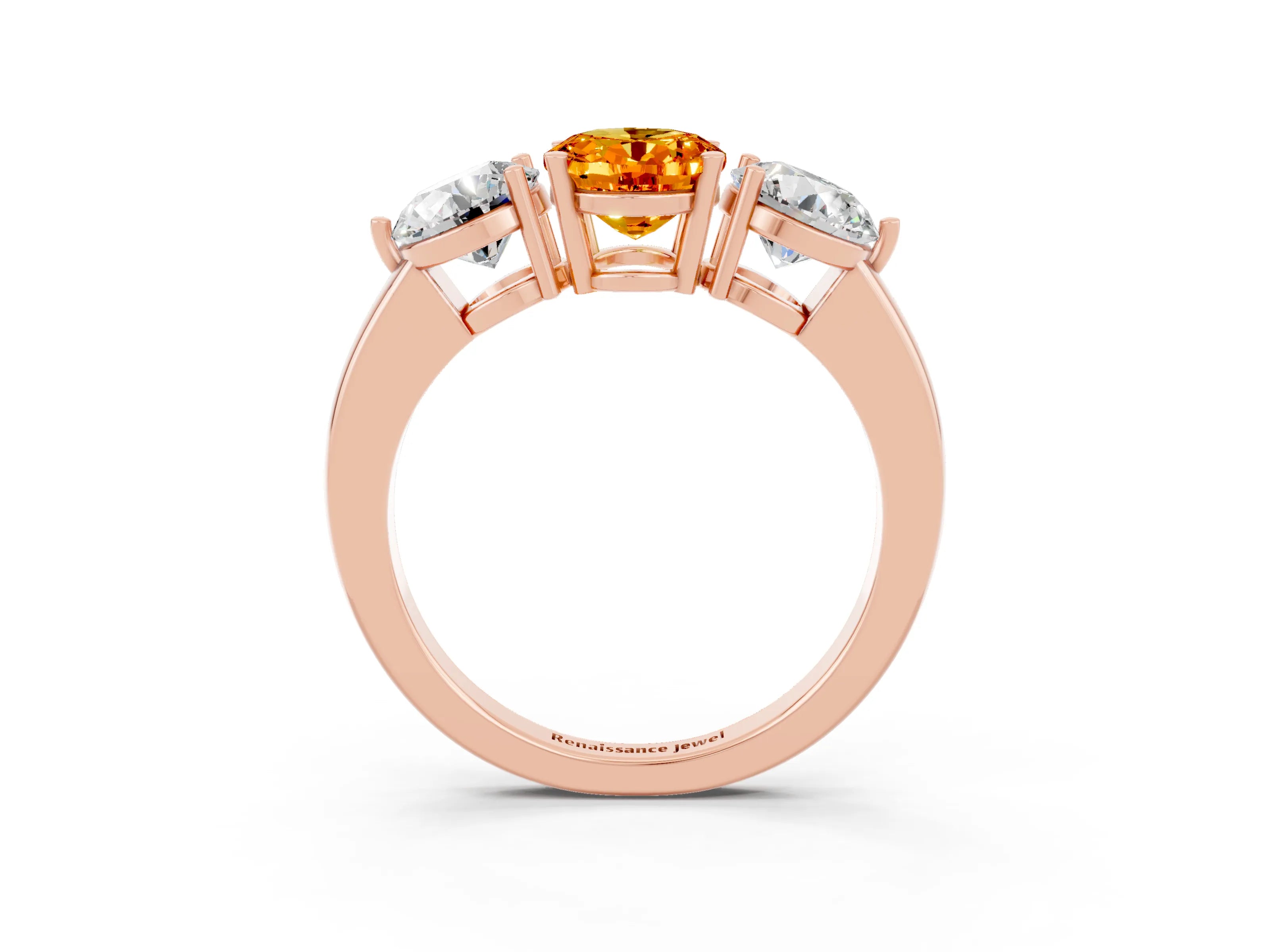 Rose gold Oval Cut Citrine Three-Stone Ring with Prong Setting and Classic Band_3