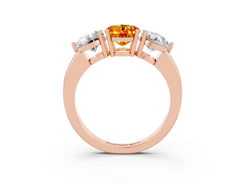 Rose gold Oval Cut Citrine Three-Stone Ring with Prong Setting and Classic Band_3
