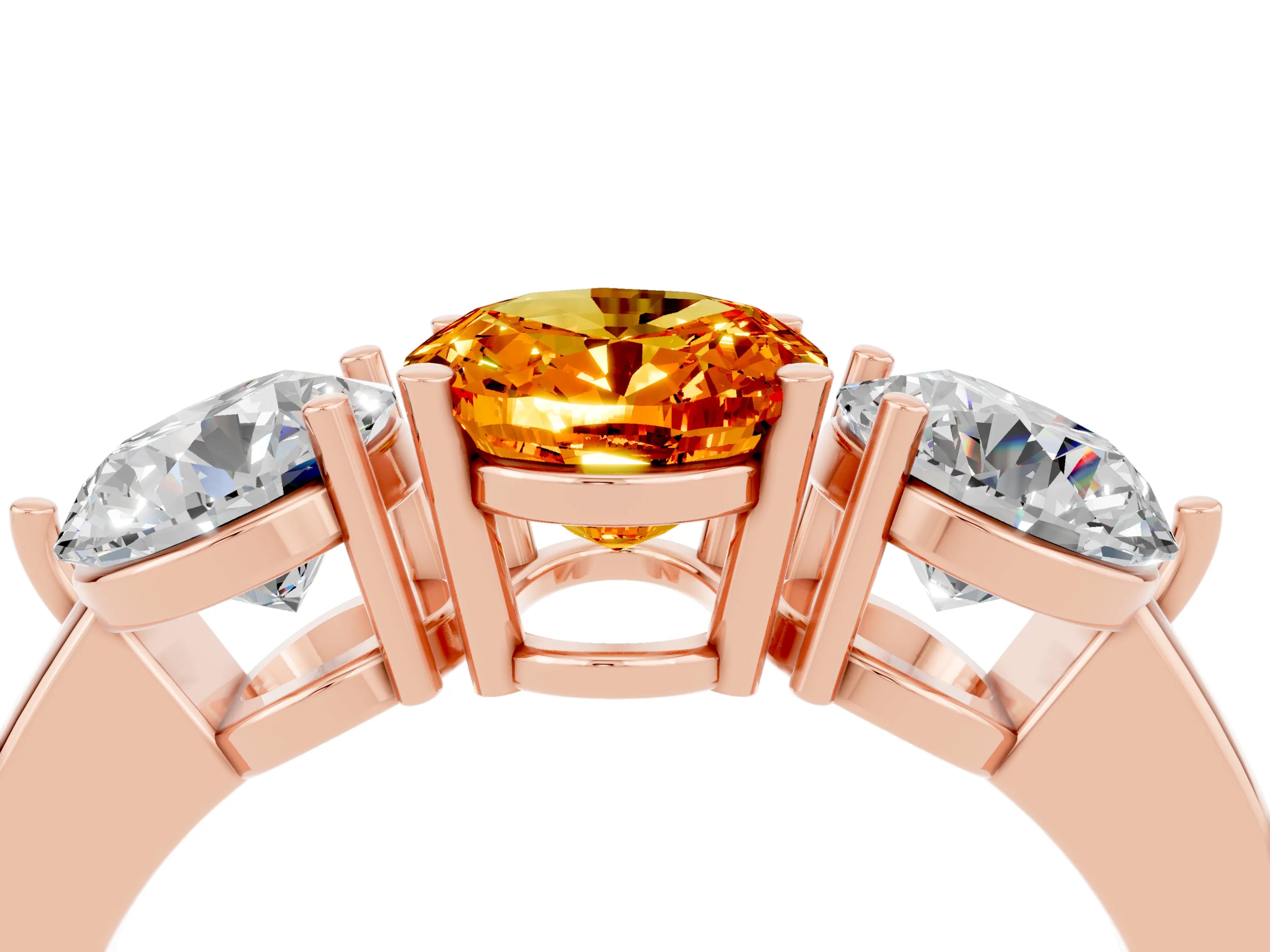 Rose gold Oval Cut Citrine Three-Stone Ring with Prong Setting and Classic Band_4