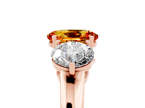 Rose gold Oval Cut Citrine Three-Stone Ring with Prong Setting and Classic Band_5