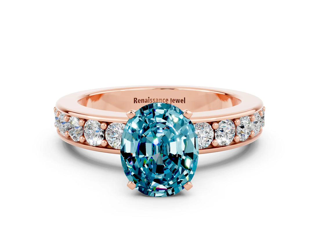 Rose gold Oval Cut Cut Channel Set Diamond Engagement Ring with Four-Prong Setting