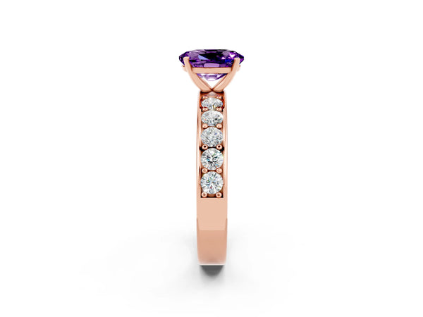 Rose gold Oval Cut Amethyst Engagement Ring with Channel Set Round  Band and Prong Setting